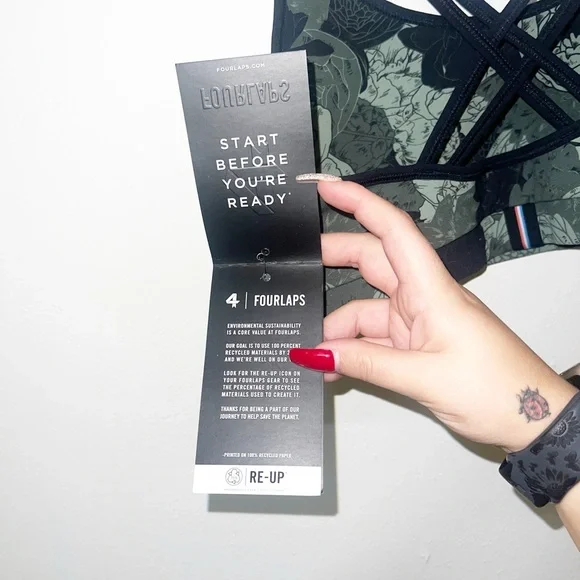 Four Laps vitality athletic fit peonies print thyme olive green new bra - Picture 8 of 14